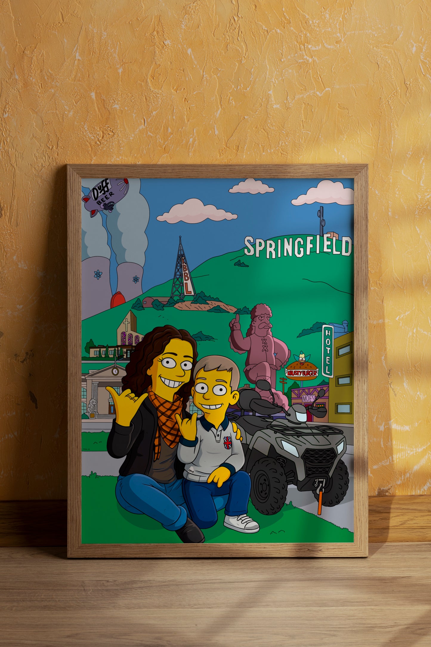 Póster con Retrato Caricaturesco Personalizado - Paisaje Urbano Enmarcado