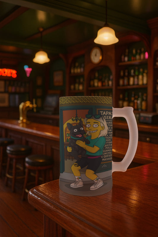 Jarra de Cerveza con Retrato Caricaturesco Personalizado